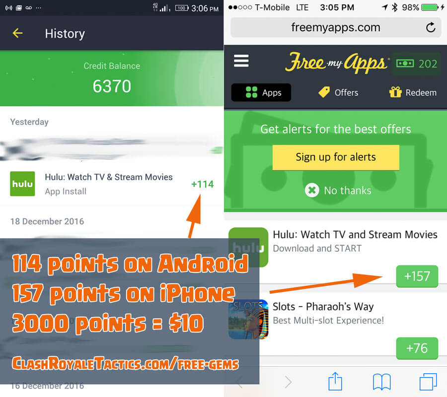 FreeMyApps points on iPhone vs Android